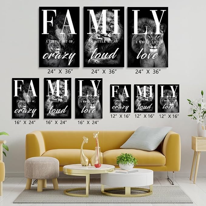 GUBIYU Large Family Wall Decor Set of 3 Modern Lion Wall Art 24x36 Inch Black - Image 3