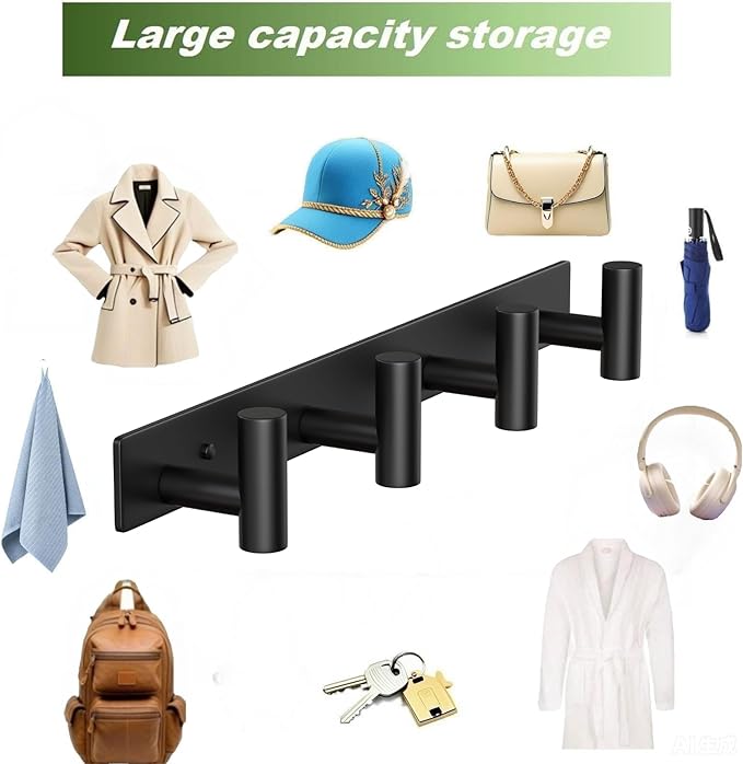 Wall Mounted Coat Rack-4 Hooks, Heavy Duty Stainless Steel Wall Hooks - Image 6