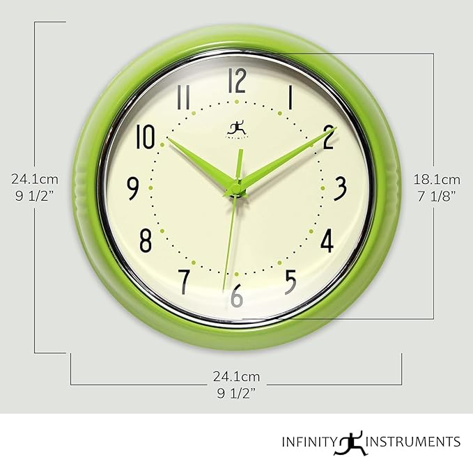 Infinity Instruments LTD. Retro 9 inch Silent Sweep Non-Ticking Mid Century - Image 2