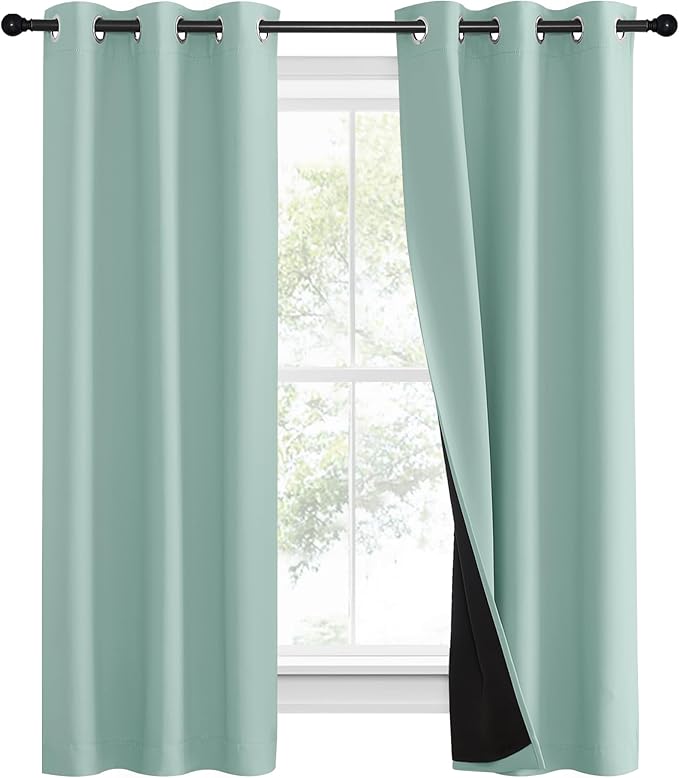 NICETOWN Aqua Blue 100% Blackout Curtain Set, Thermal Insulated & Energy - Image 2