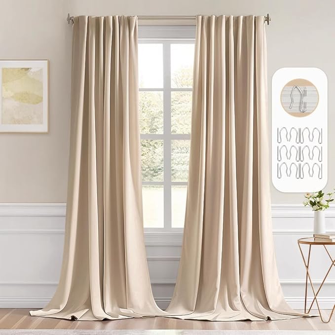 MIULEE Back Tab Beige Curtains 102 Inch Long 2 Panels Set by MIULEE
