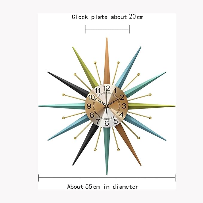 22 Inch Mid-Century Style Metal Crystal Wall Clock, Star-Shaped Silent - Image 6