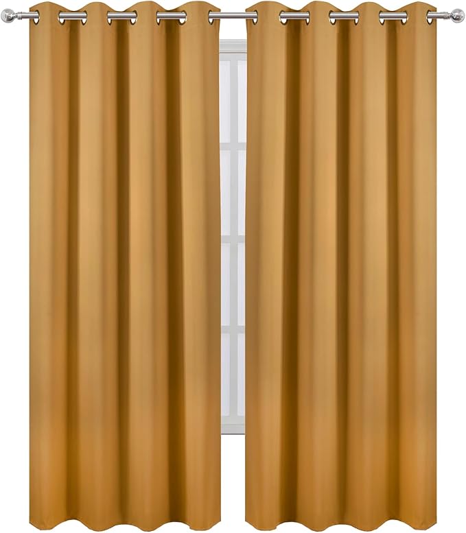 LEMOMO Blackout Curtains 52 x 108 inch/Mustard Yellow Curtains Set of 2 - Image 2