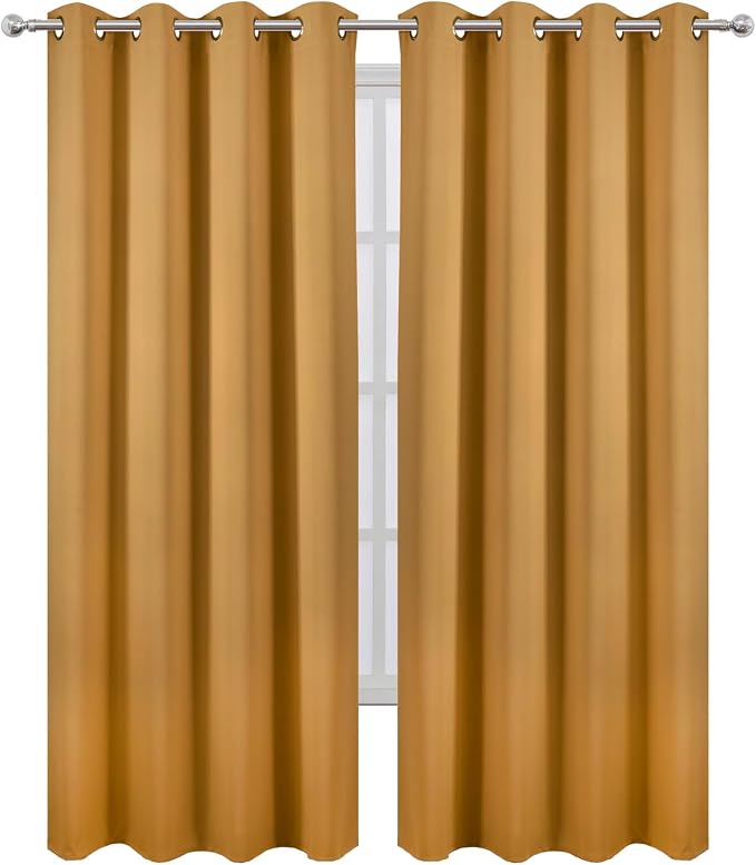 LEMOMO Blackout Curtains 52 x 84 inches Long Mustard Yellow Curtains Set of 2 - Image 2