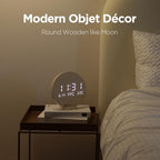 mooas Wood Moon Cordless Mini Digital LED Wall Clock, Temperature, Auto - Image 6
