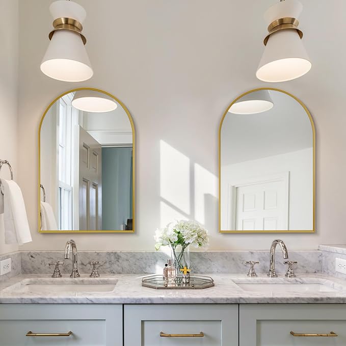 20" x 30" Gold Arched Mirror, Arch Bathroom Vanity Wall Mirror, Modern Aluminum - Image 6