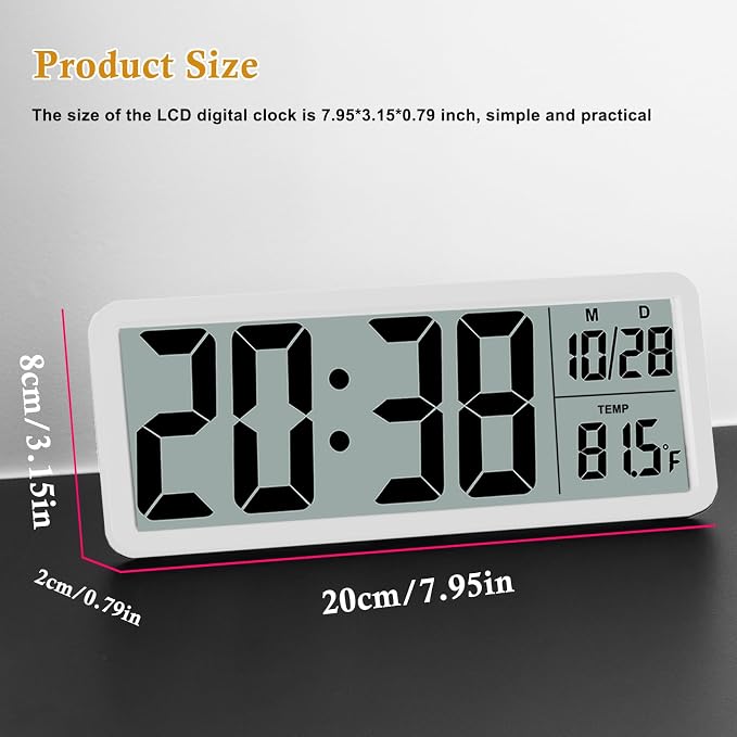 8.5" Modern Digital Wall Clock, Battery Operated, Simple LCD Display - Image 4
