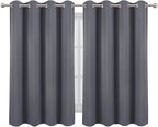 LEMOMO Blackout Curtains 66 x 54 Inch Long Grey Curtains Set of 2 Panels Room - Image 2