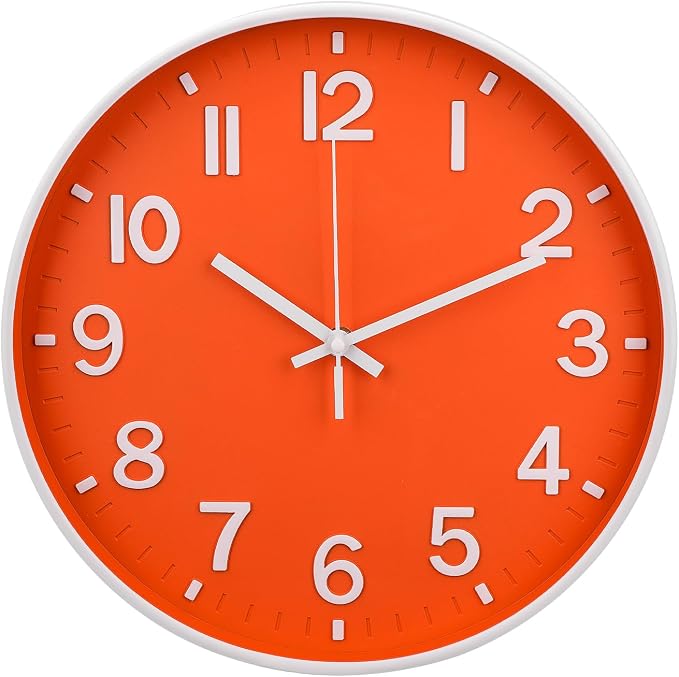 Wall Clock 12 Inch Orange Modern Simple Quartz Decorative Clock Non-Ticking by BAKBRAND