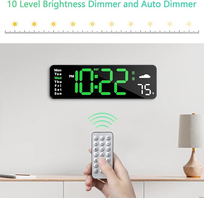 Digital Wall Clock with Remote Control, Large Display Plug in LED Digital Alarm - Image 3