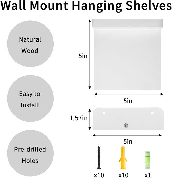Fixwal Small Shelf for Wall, Rustic Wood Floating Wall Mounted Shelves for - Image 2