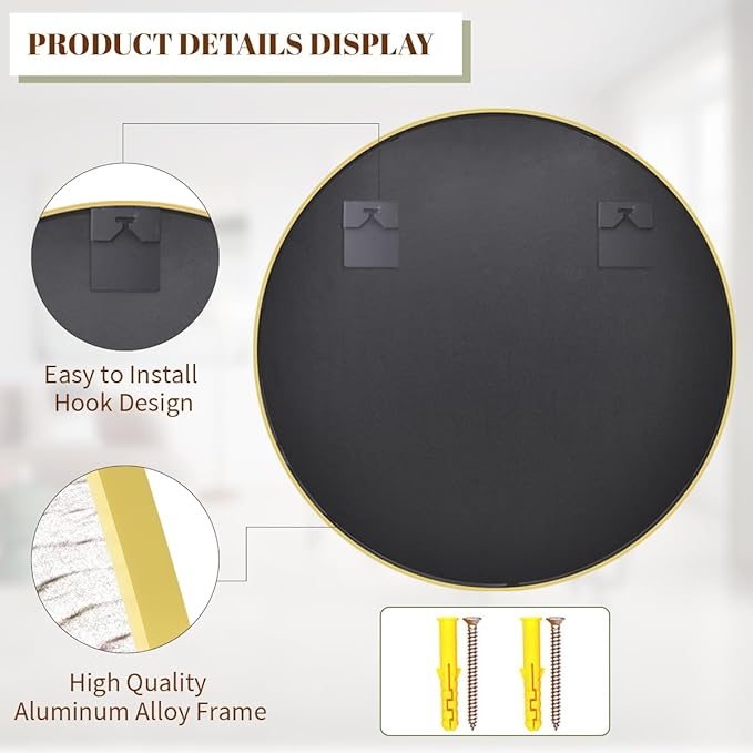 BEAUTYPEAK 42 Inch Round Mirror, Metal Frame Circle Mirror, Wall Mounted - Image 6