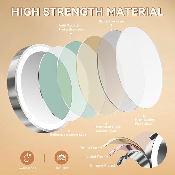 Auxmir 8'' Wall Mounted Lighted Makeup Mirror, 3200mAh Rechargeable - Image 5