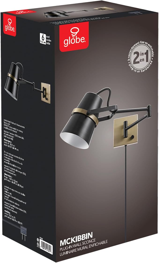 Globe Electric 51345 1-Light Plug-in or Hardwire Swing Arm Wall Sconce - Image 9