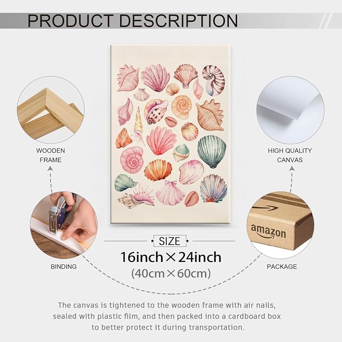 Pink Seashell Posters Coastal Cowgirl Canvas Wall Art Trendy Beach Starfish - Image 2