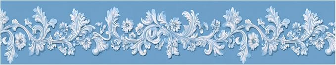 Blue Floral Wallpaper Border 196x4 Inch Peel and Stick Wall Border Elegant - Image 2