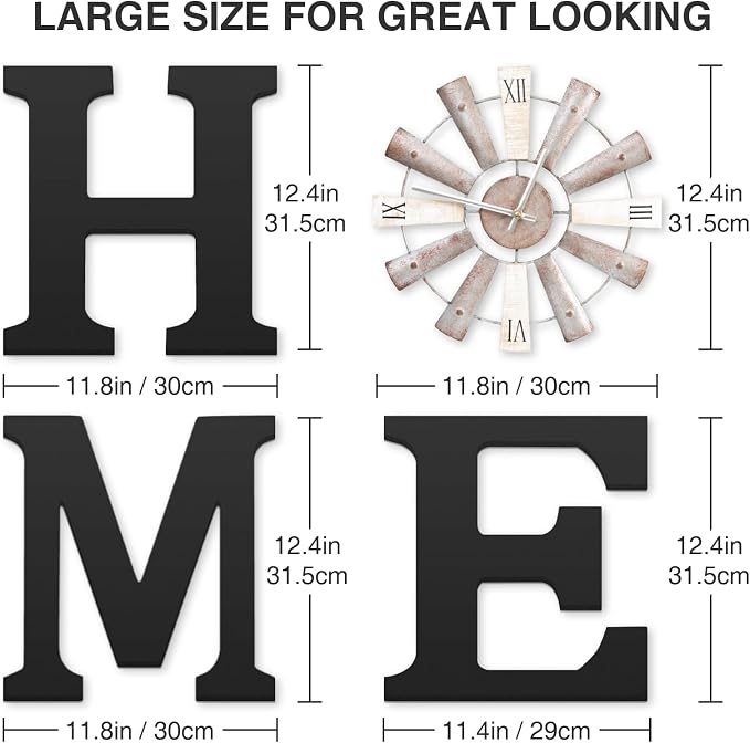 Farmhouse Home Signs with Windmill Clock Wall Decor Rustic Home Letters Wall Art - Image 2