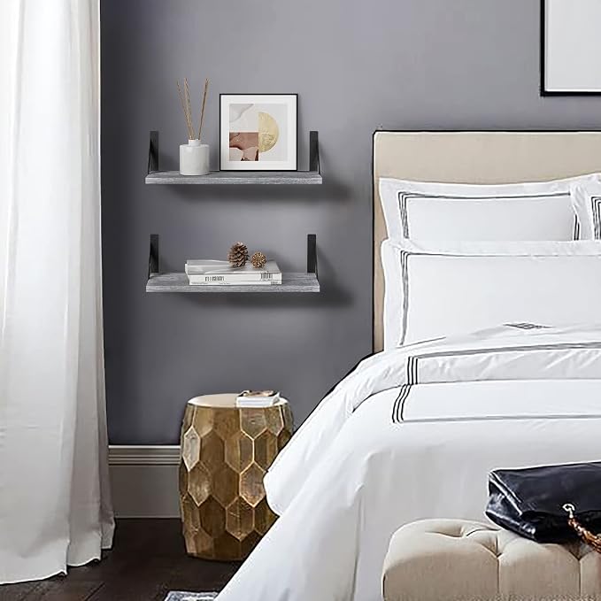 Forbena Grey Floating Shelves for Wall Decor Set of 3, Floating Book Shelves - Image 7