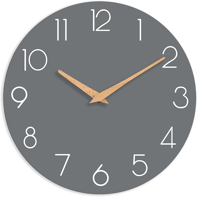 cicininc Wall Clock, 14 Inch Wooden Silent Non-Ticking, Decorative Battery by CICININCOfficial