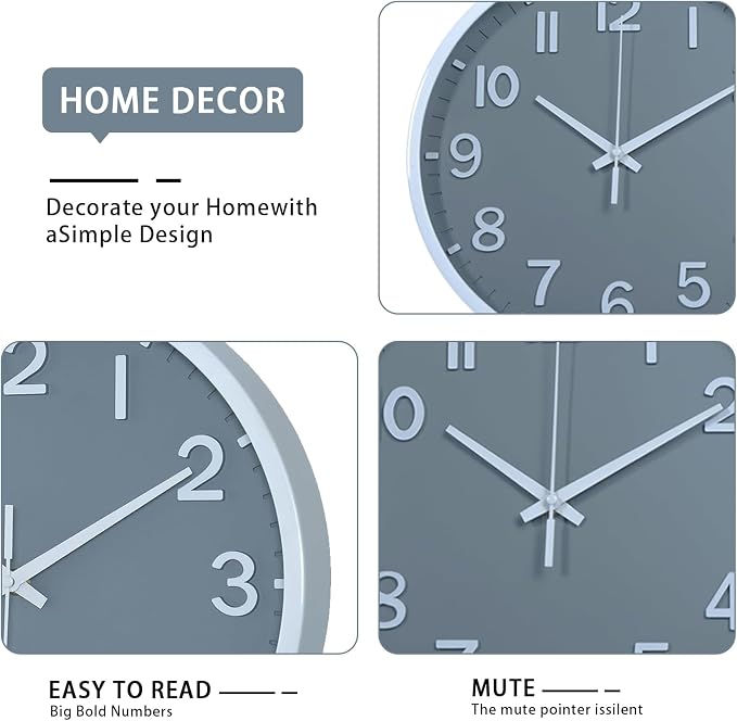Wall Clocks Battery Operated 10 inch Modern Wall Clock, Silent Non Ticking Wall - Image 3