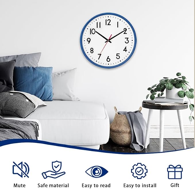 HZDHCLH Wall Clock Blue, Silent Wall Clocks Battery Operated 8 Inch Modern Non - Image 2