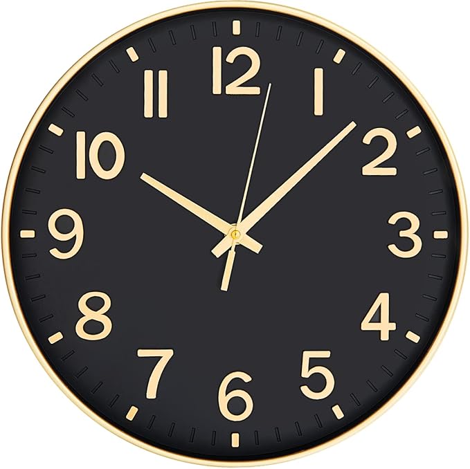 HZDHCLH Black Wall Clocks Battery Operated, 12 inch Silent Non Ticking Modern by HZDHCLH