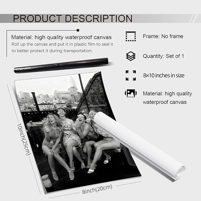 Retro Black And White Woman Canvas Wall Art Fashion Rooftop Party Posters - Image 2
