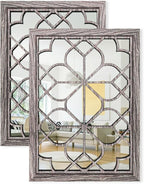 Set of 2 19x26 Inch Large Brown Shatterproof Rectangular Wall Mirrors, Boho by HMANGE