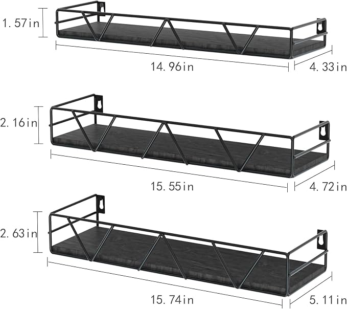 Amaoot Floating Shelves Set of 3, Home Wood Wall Shelf, Farmhouse Shelf - Image 3