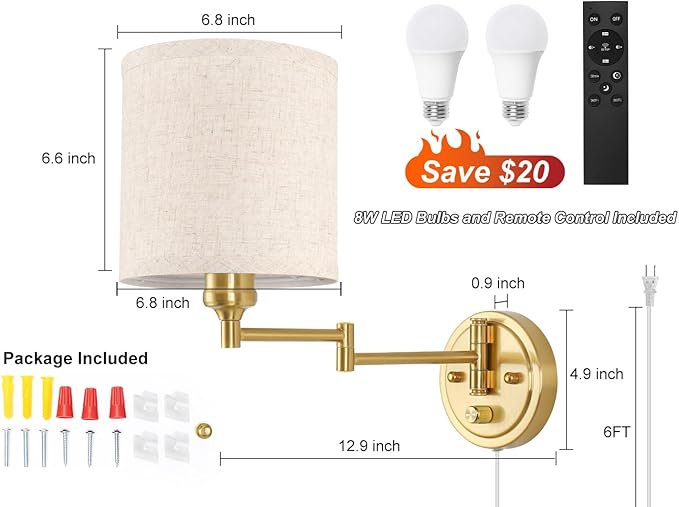 GOODATE Plug in Wall Sconces - Image 5
