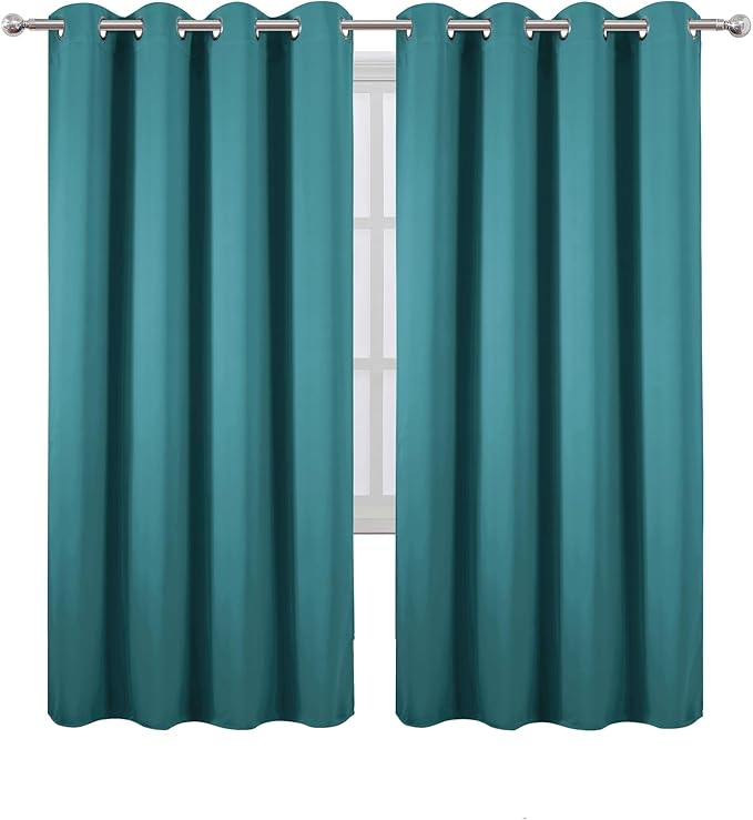 LEMOMO Blackout Curtains 66 x 72 Inch Long Sea Teal Curtains Set of 2 Panels - Image 2