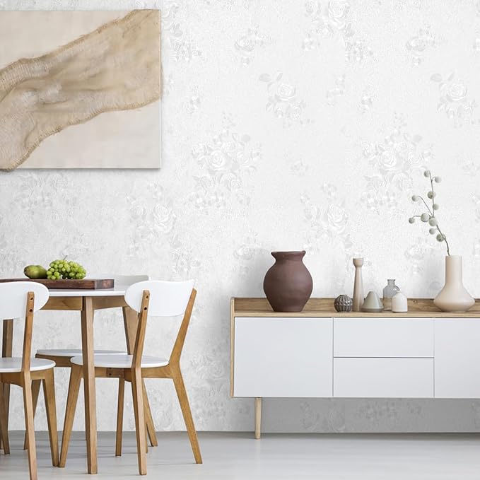Erfoni White Embossed Peel and Stick Wallpaper Textured Floral Contact Paper - Image 3