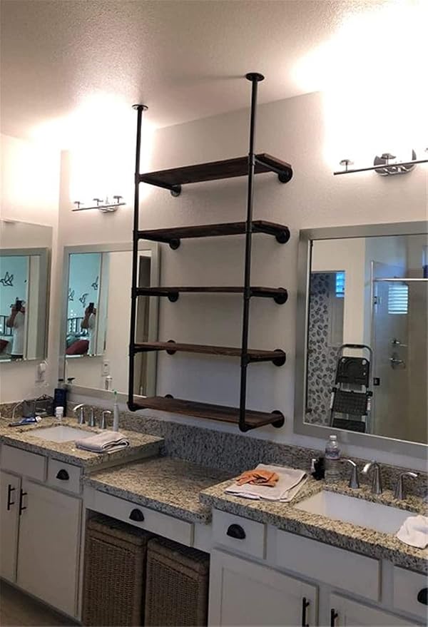 Industrial Wall Mount Iron Pipe Shelf Shelves Shelving Bracket Black Vintage - Image 6