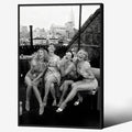 Retro Black And White Woman Black Framed Wall Art Fashion Rooftop Party Posters by FuSatisYilife