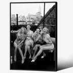 Retro Black And White Woman Black Framed Wall Art Fashion Rooftop Party Posters by FuSatisYilife
