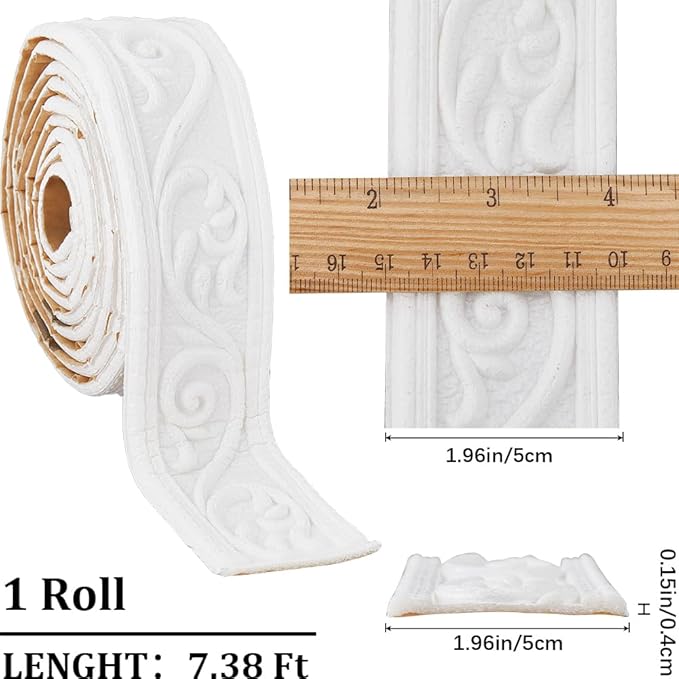 CRASPIRE 88 x 1.96 inch Crown Molding Peel and Stick 3D Flexible Foam Wall Trim - Image 2