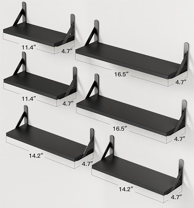 AMADA HOMEFURNISHING Wall Shelves Set of 6, Wood Floating Shelves - Image 3