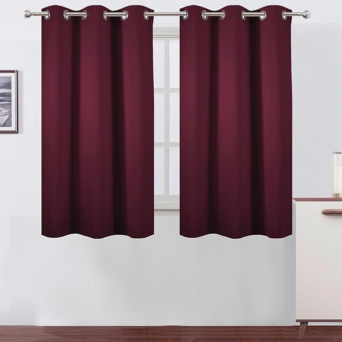 LEMOMO Burgundy Red Blackout Curtains 42 x 54 Inch Length Set of 2 Panels by Lemomo