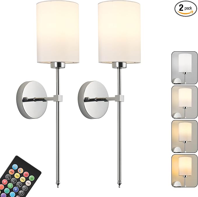 Battery Operated Wall Sconce Set of Two, Wireless Rechargeable Wall Light by KARTOOSH