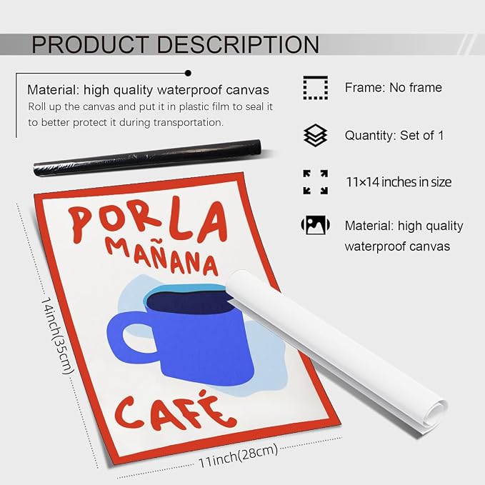 PDFI Kitchen Wall Art Por La Mañana Cafe Print Vintage Coffee Artwork Pictures - Image 2