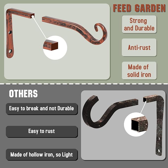 FEED GARDEN 2 Pack 10 Inch Hanging Plant Bracket Wall Hooks Decorative Plant - Image 4