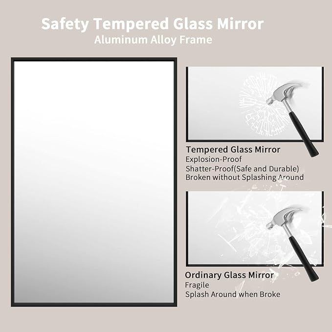 LOAAO 48"X32" Black Rectangle Bathroom Mirror Wall, Matte Black Aluminum Alloy - Image 5