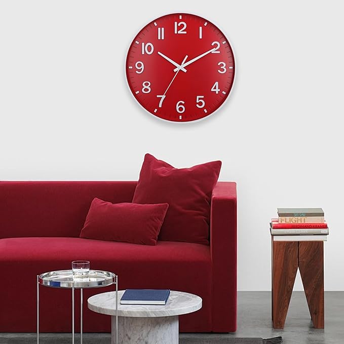HZDHCLH Red Wall Clocks Battery Operated, 12 inch Silent Non Ticking Modern - Image 6