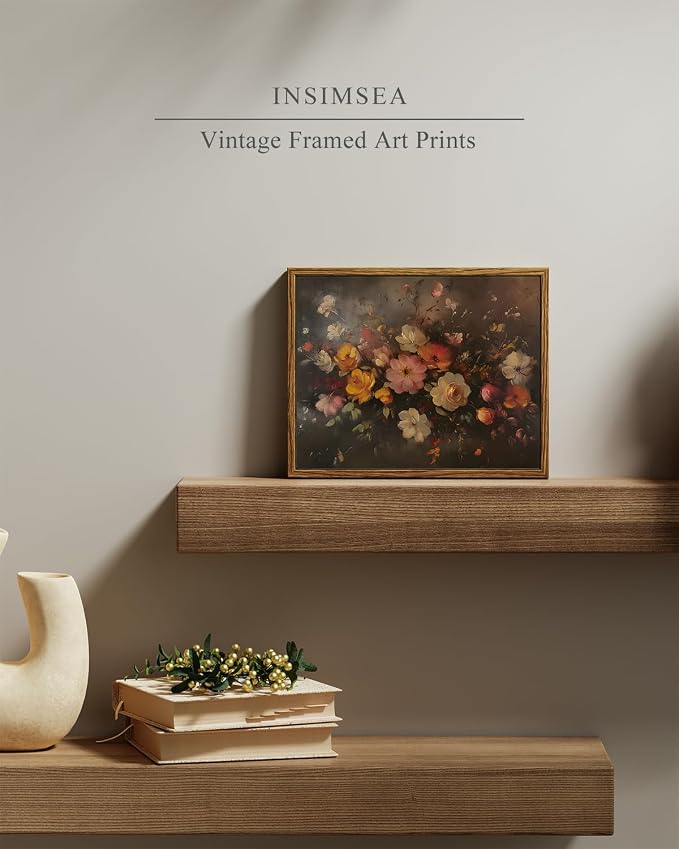 InSimSea Framed Canvas Wall Art, Vintage Wall Decor, Fall Floral Dark Moody - Image 2