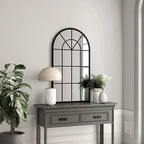 Dewfig Arch Wall Mirror Mounted Decorative, Arched Window Pane Mirror - Image 2