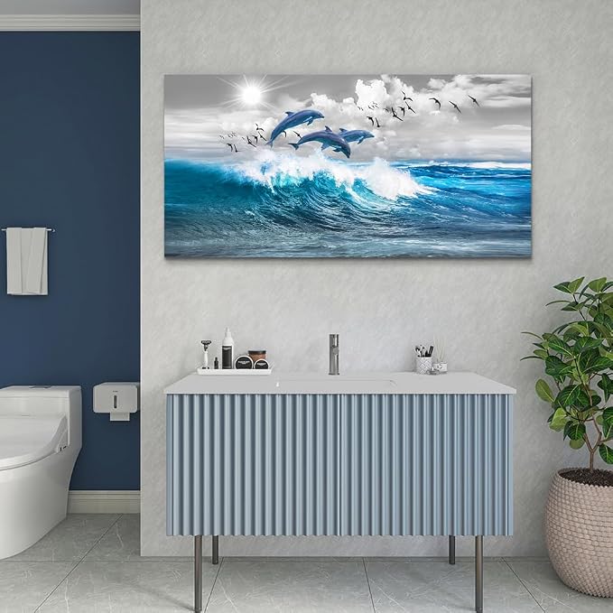 Wapluam Wall Decor For Living Room Large Canvas Wall Art For Bedroom Blue Wave - Image 4