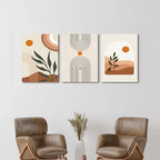 Boho Wall Art Set of 3, MidCentury Modern Wall Prints Framed Canvas Paintings - Image 5