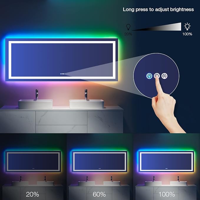 LOAAO 84X32 Inch RGB LED Bathroom Mirror - Image 4
