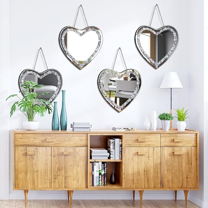DMDFIRST Heart Shaped Silver Glass Mirror 2 Pack 12x12inch Crystal Crush - Image 5