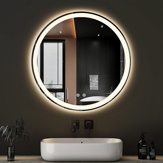 NEWBULIG 28 Inch Round LED Bathroom Wall Mirror by NEWBULIG